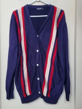 Paul Jones Men's 60'S Navy Cardigan with Red and Cream Stripes.  XXL